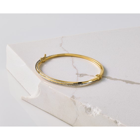 Leslie's 14K w/Rhodium Polished and Diamond-Cut Hinged Bangle