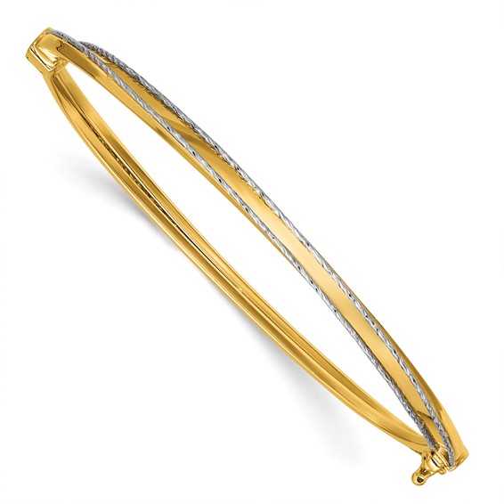 Leslie's 14K w/Rhodium Polished and Diamond-Cut Hinged Bangle