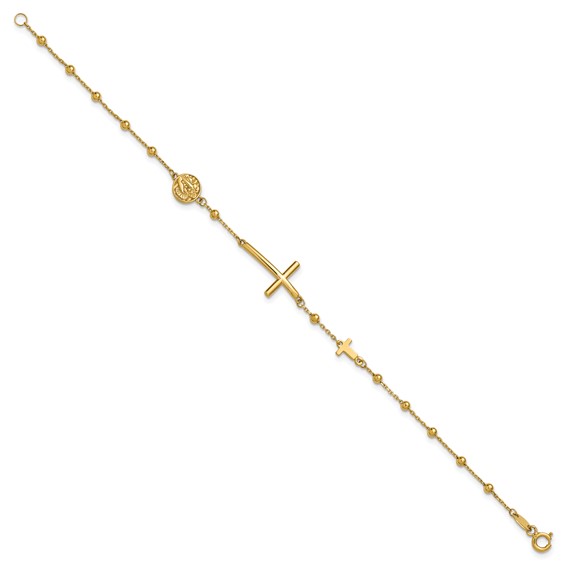 Leslie's 14K Polished Cross and Beaded Bracelet