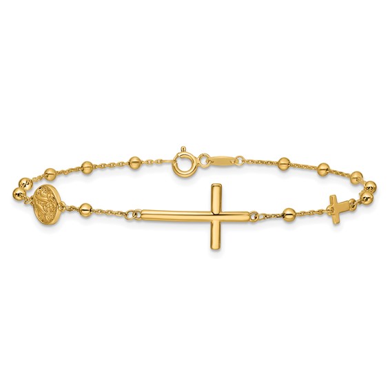 Leslie's 14K Polished Cross and Beaded Bracelet