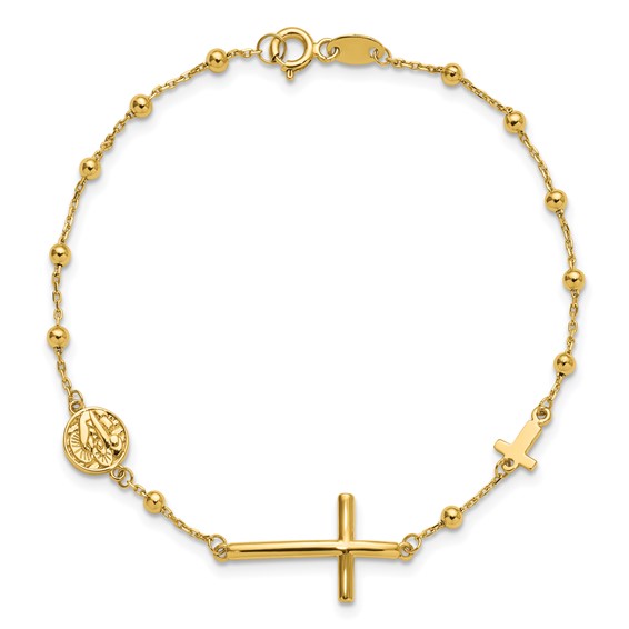 Leslie's 14K Polished Cross and Beaded Bracelet