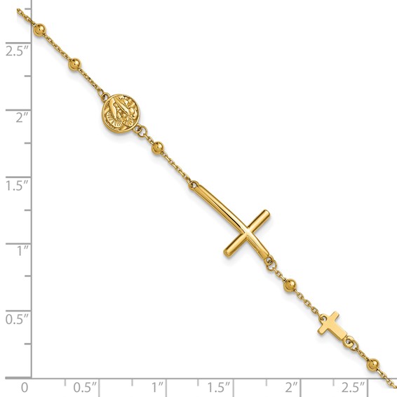 Leslie's 14K Polished Cross and Beaded Bracelet