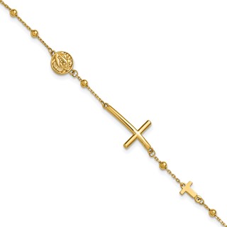 Leslie's 14K Polished Cross and Beaded Bracelet