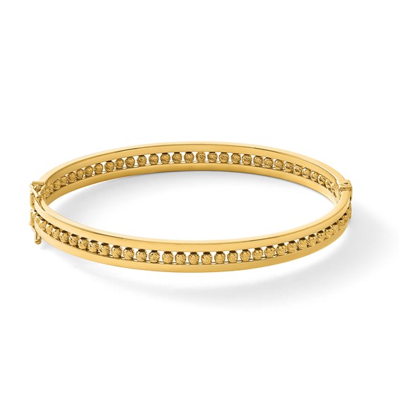 Leslie's 14K Polished and Diamond-cut Beaded Hinged Bangle