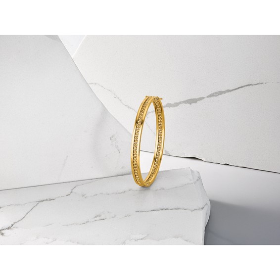 Leslie's 14K Polished and Diamond-cut Beaded Hinged Bangle