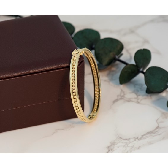 Leslie's 14K Polished and Diamond-cut Beaded Hinged Bangle