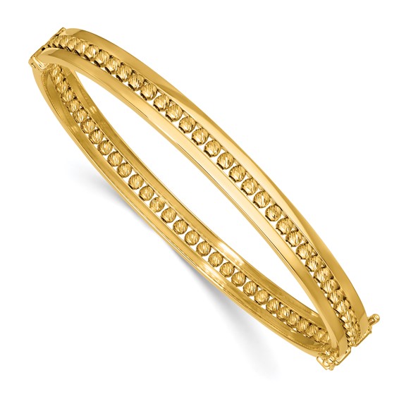 Leslie's 14K Polished and Diamond-cut Beaded Hinged Bangle