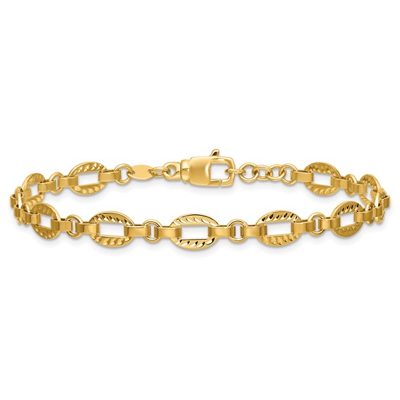 Leslie's 14K Polished and Diamond-cut Fancy Link w/.5in Ext. Bracelet