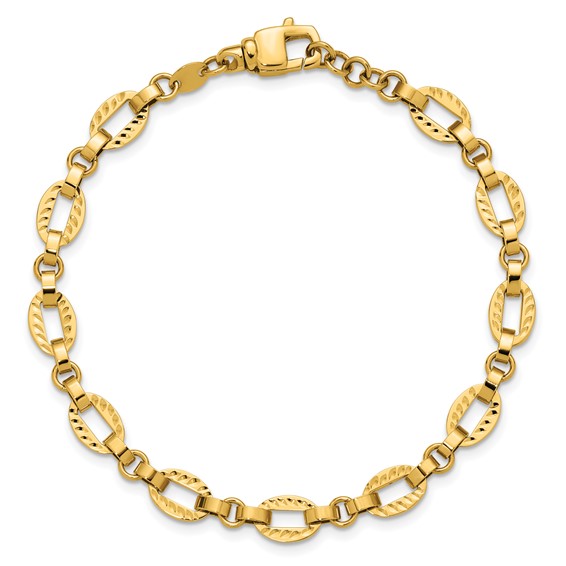 Leslie's 14K Polished and Diamond-cut Fancy Link w/.5in Ext. Bracelet