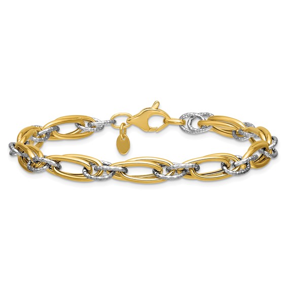 Leslie's 14K Two-tone Polished and Textured Fancy link Bracelet