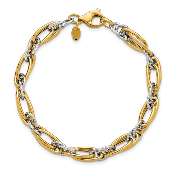Leslie's 14K Two-tone Polished and Textured Fancy link Bracelet