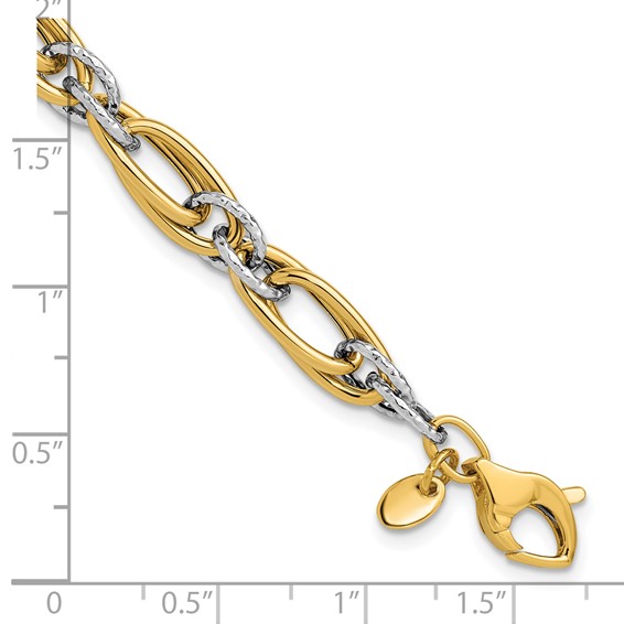 Leslie's 14K Two-tone Polished and Textured Fancy link Bracelet
