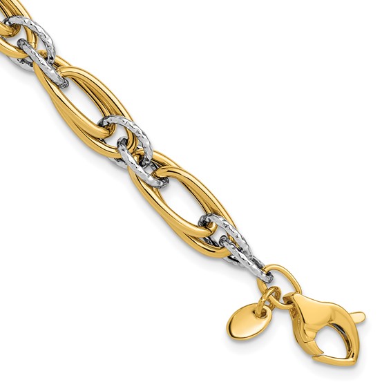 Leslie's 14K Two-tone Polished and Textured Fancy link Bracelet