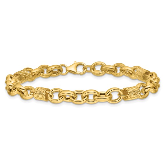 Leslie's 14K Polished and Textured Fancy Link Bracelet