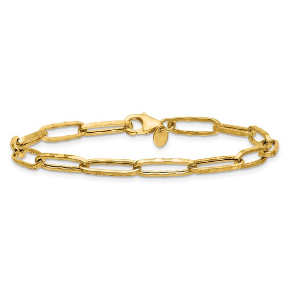Leslie's 14K Polished and Dimond-cut Paperclip Link Bracelet