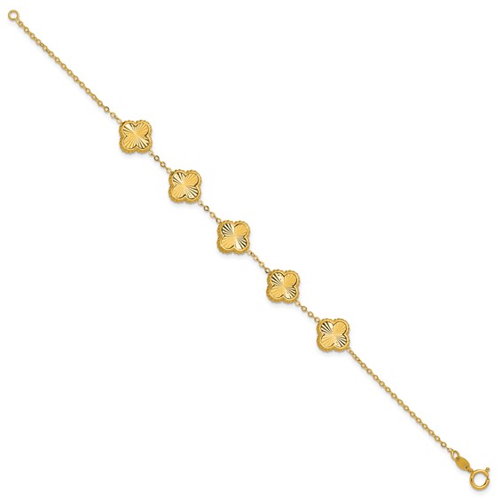 Leslie's 14K Polished and Diamond-cut Clover Station Bracelet