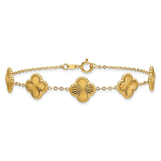 Leslie's 14K Polished and Diamond-cut Clover Station Bracelet