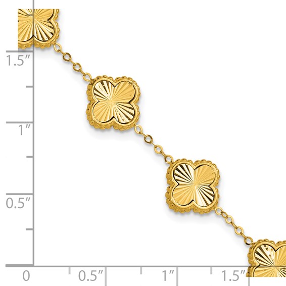 Leslie's 14K Polished and Diamond-cut Clover Station Bracelet