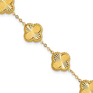Leslie's 14K Polished and Diamond-cut Clover Station Bracelet