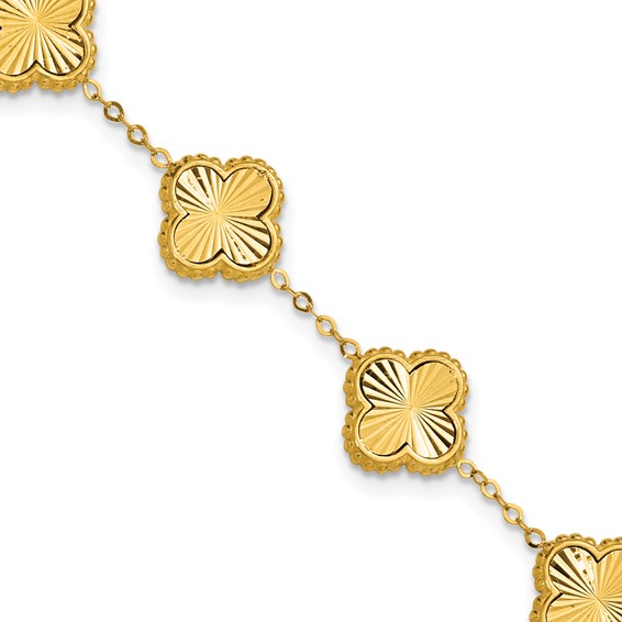 Leslie's 14K Polished and Diamond-cut Clover Station Bracelet