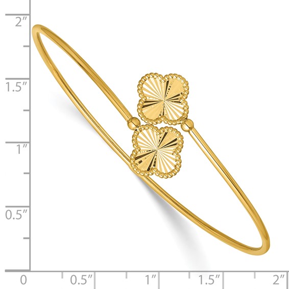 Leslie's 14K Polished and Diamond-cut Clover Flexible Cuff Bangle