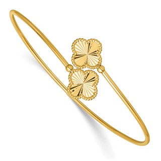 Leslie's 14K Polished and Diamond-cut Clover Flexible Cuff Bangle