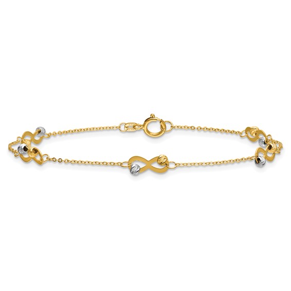 Leslie's 14K Two-tone D/C Beaded Infinity Station Bracelet