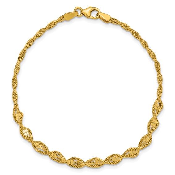 Leslie's 14K Polished and Diamond-cut Twisted Fancy Bracelet