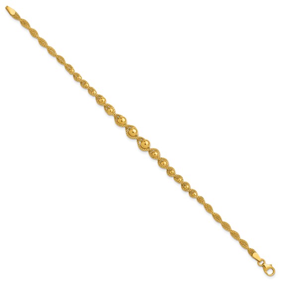 Leslie's 14K Polished and Diamond-cut Twisted Beaded Bracelet