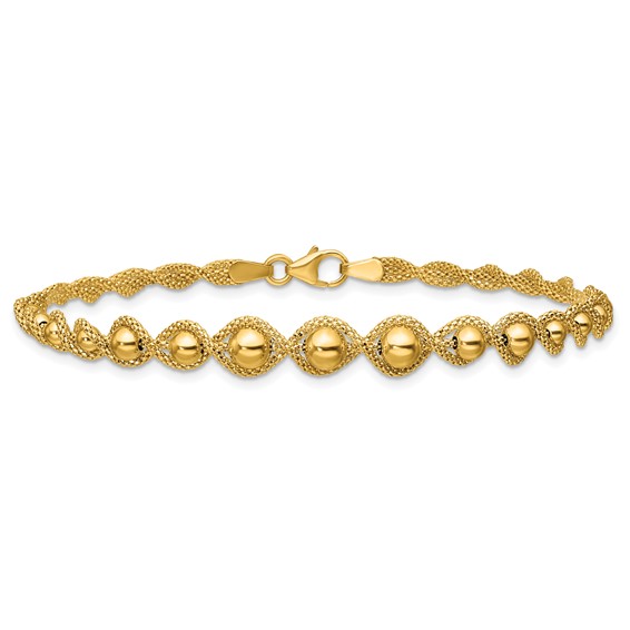 Leslie's 14K Polished and Diamond-cut Twisted Beaded Bracelet