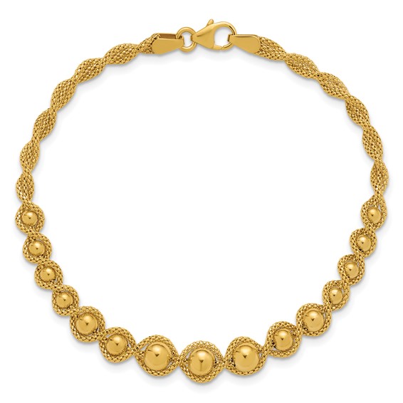 Leslie's 14K Polished and Diamond-cut Twisted Beaded Bracelet