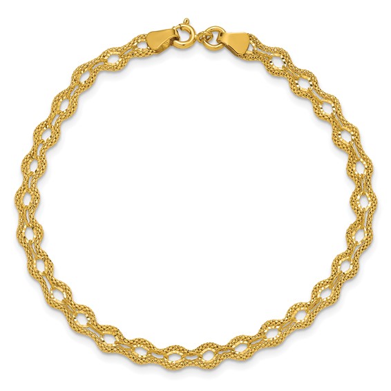 Leslie's 14K Polished and D/C and Textured Fancy Bracelet