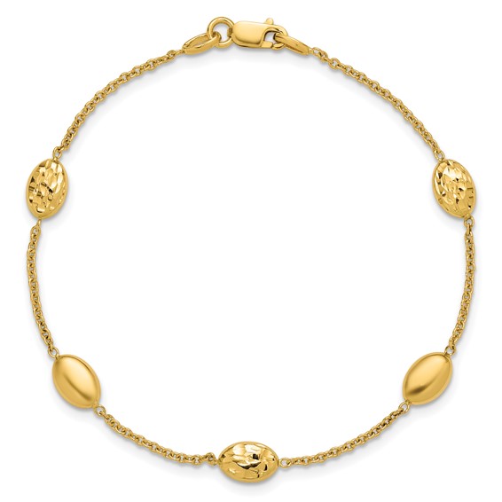 Leslie's 14K Polished and Dia-cut Oval Station Bracelet