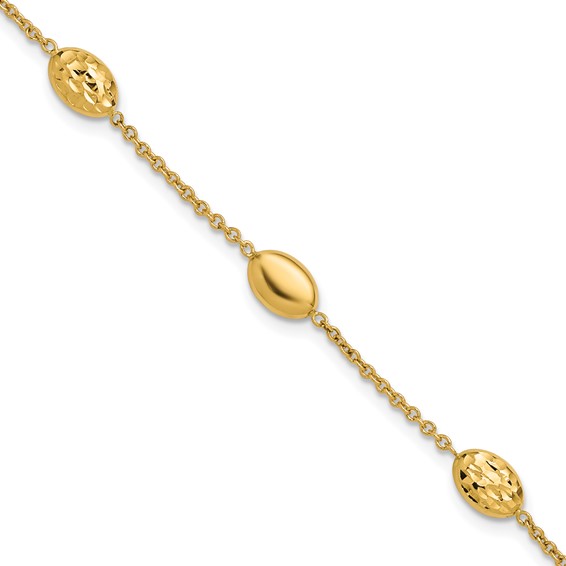 Leslie's 14K Polished and Dia-cut Oval Station Bracelet