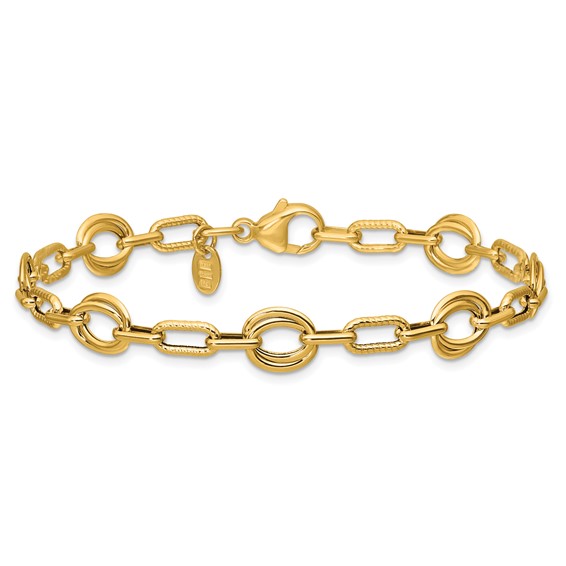 Leslie's 14K Polished and Textured Fancy Link Bracelet