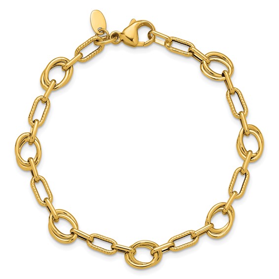 Leslie's 14K Polished and Textured Fancy Link Bracelet