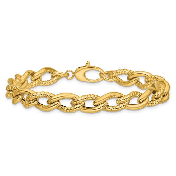 Leslie's 14K Polished and Textured Fancy Link Bracelet