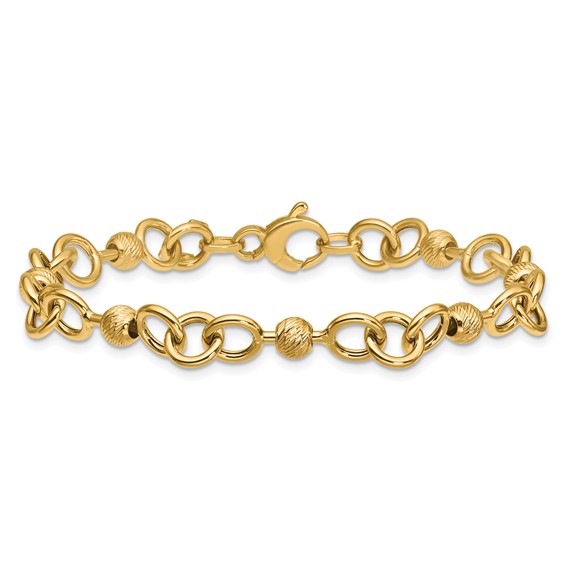 Leslie's 14K Polished and Circles with D/C Beads Fancy Bracelet