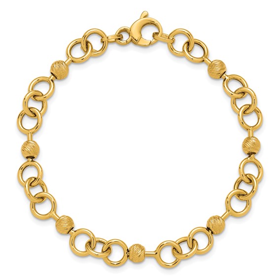 Leslie's 14K Polished and Circles with D/C Beads Fancy Bracelet