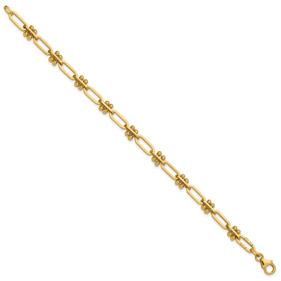 Leslie's 14K Polished and Beaded Fancy Paperclip Bracelet