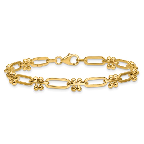 Leslie's 14K Polished and Beaded Fancy Paperclip Bracelet