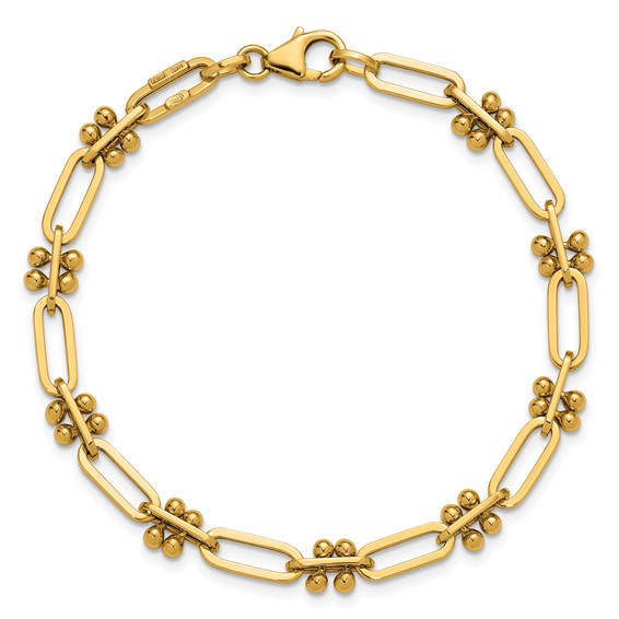 Leslie's 14K Polished and Beaded Fancy Paperclip Bracelet
