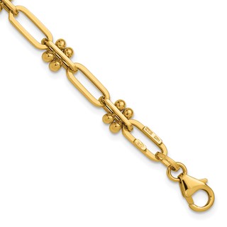 Leslie's 14K Polished and Beaded Fancy Paperclip Bracelet