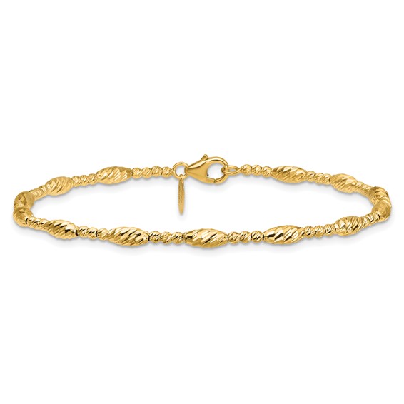 Leslie's 14K Polished and Diamond-cut Beaded Fancy Bracelet