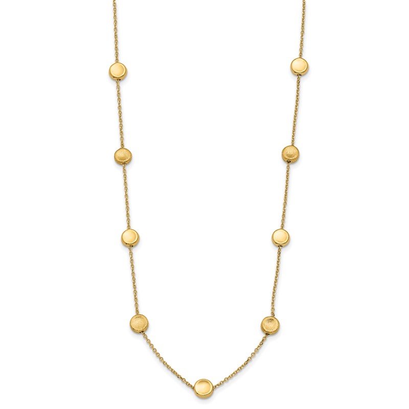 14K Polished and Satin Beaded Necklace