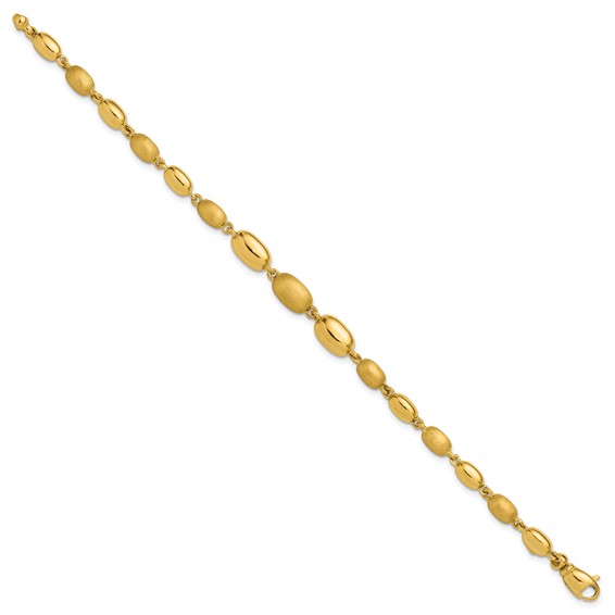 Leslie's 14K Polished and Brushed Oval Beaded Link Bracelet