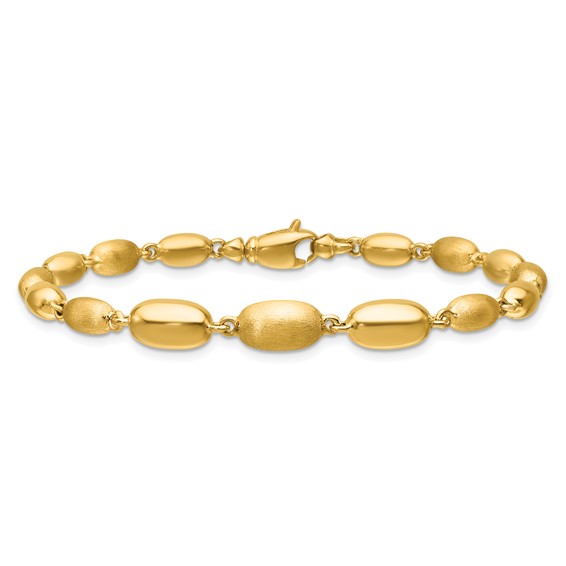 Leslie's 14K Polished and Brushed Oval Beaded Link Bracelet