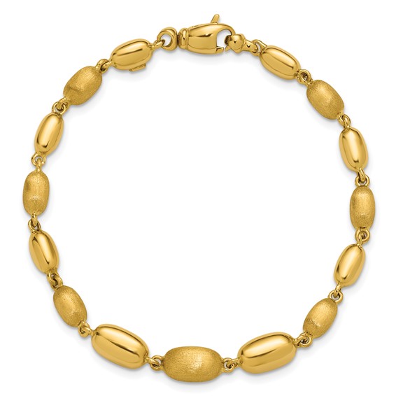 Leslie's 14K Polished and Brushed Oval Beaded Link Bracelet
