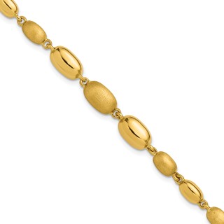Leslie's 14K Polished and Brushed Oval Beaded Link Bracelet