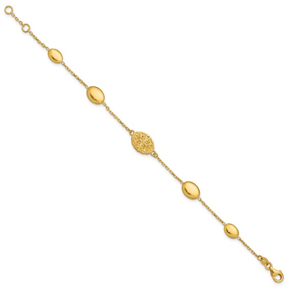 Leslie's 14K Polished Oval Textured w/.5in Ext. Fancy Bracelet